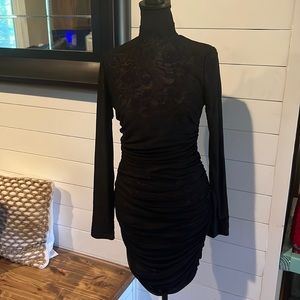 NEW Little Black Ruched Mesh Mini Dress - Size Large